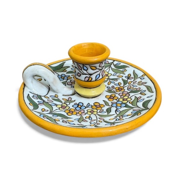 Aguado‎ Toledo Vintage Pottery Candlestick Chamber Stick Spain Talavera Majolica